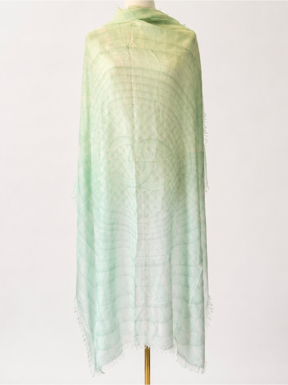NWT CHANEL Oversized CC Logo Plaid Cashmere Silk Shawl Scarf Mint Green Italy - Picture 9 of 16
